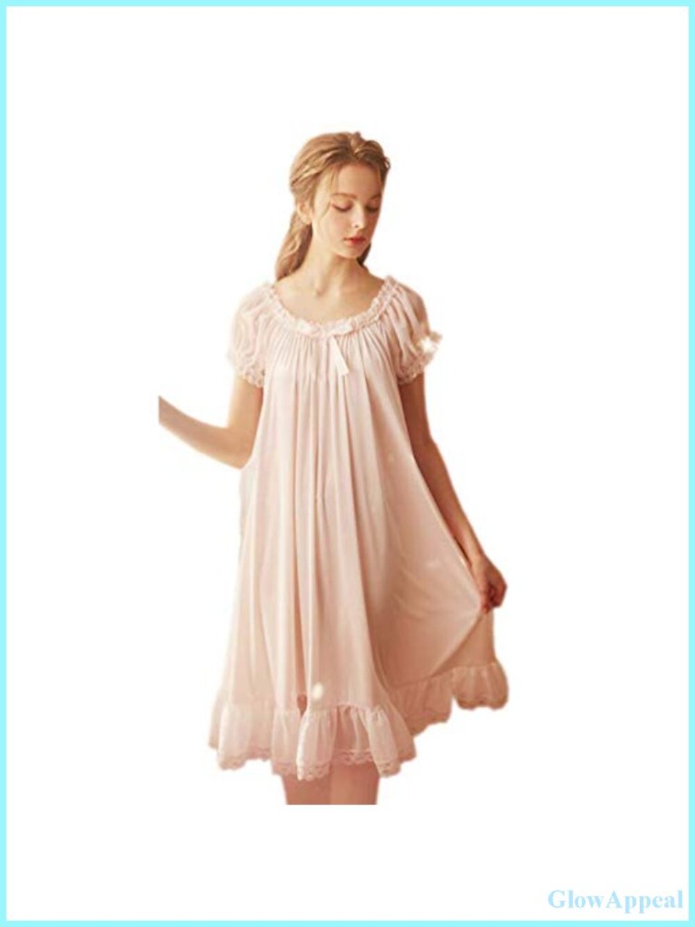 Women's Satiny Silk Vintage Nightgown with Lace Trim Sleepwear Loungwear